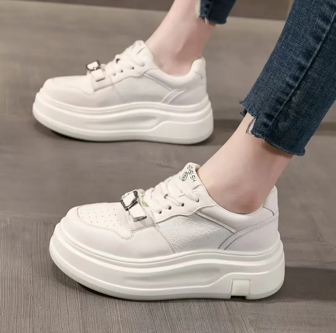 2519-2 真皮小白鞋女2025新款百搭厚底增高显脚小运动休闲鞋