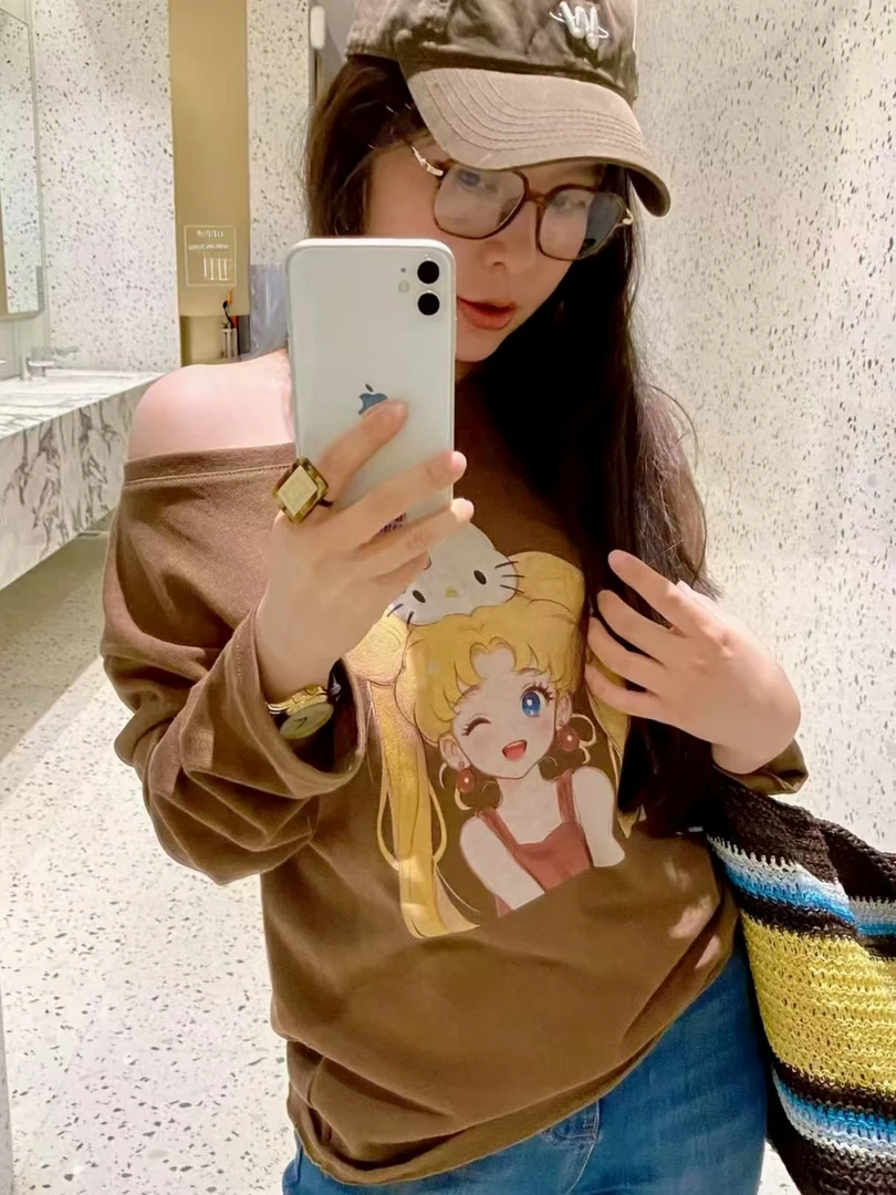 帝琳DILIN【Kitty美少女】卡通美少女针织圆领腰部抽绳长袖卫衣9912
