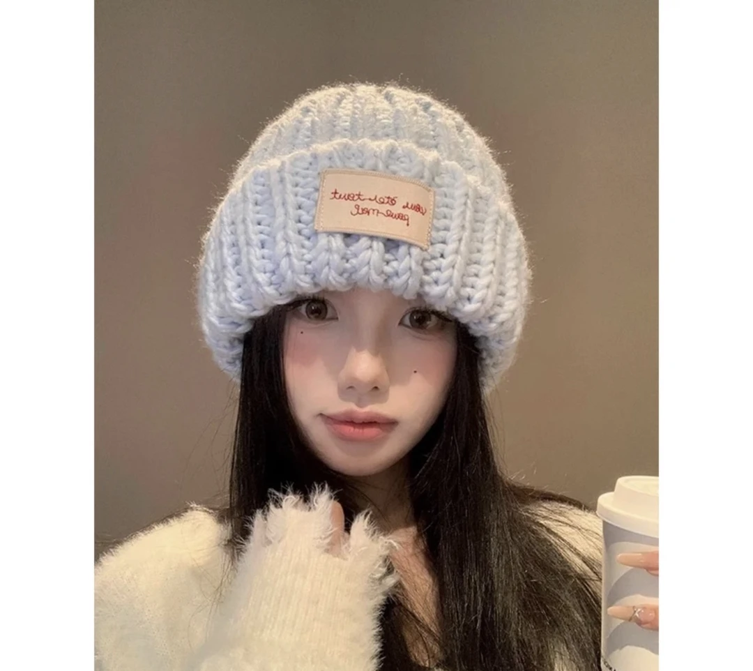 大头围针织帽日系百搭洋气好看显脸小冬天粗线毛线帽护耳冷帽