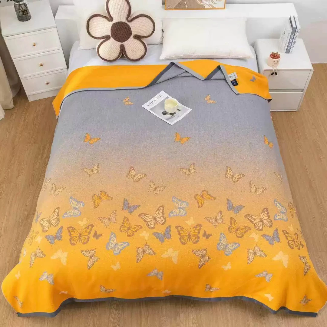 【漫蝴蝶】纱布毯200*230面包被加厚柔软卧室多功能毯子