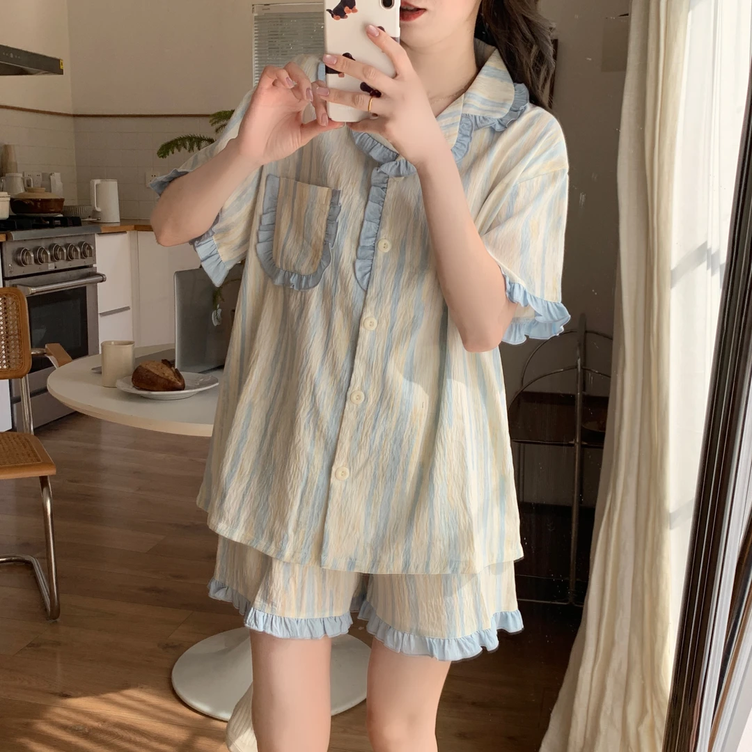 高级感短袖睡衣女套装夏季新款甜美可爱公主风学生家居服两件套