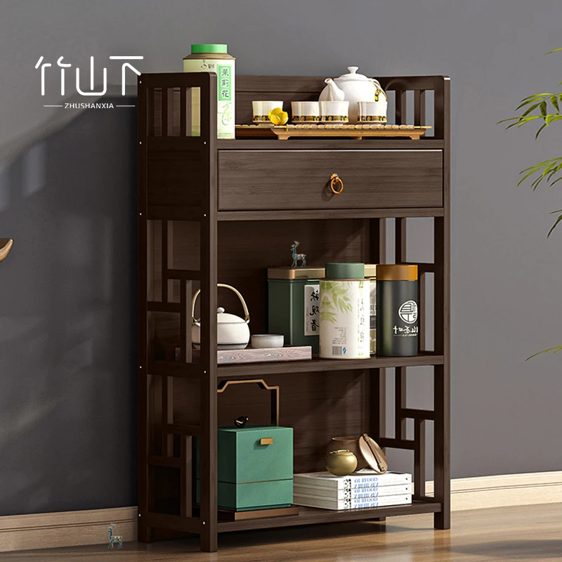 博古架家用新中式茶柜置物架茶室布置物件轻奢茶杯架简约茶室边柜