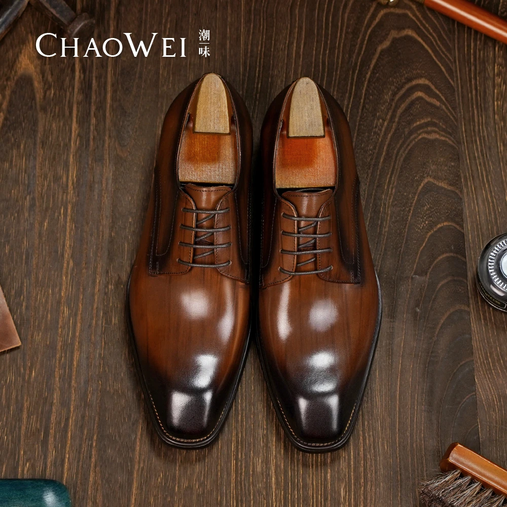 潮味正装男士商务素面皮鞋英伦风真皮系带经典新郎德比鞋P64-G08