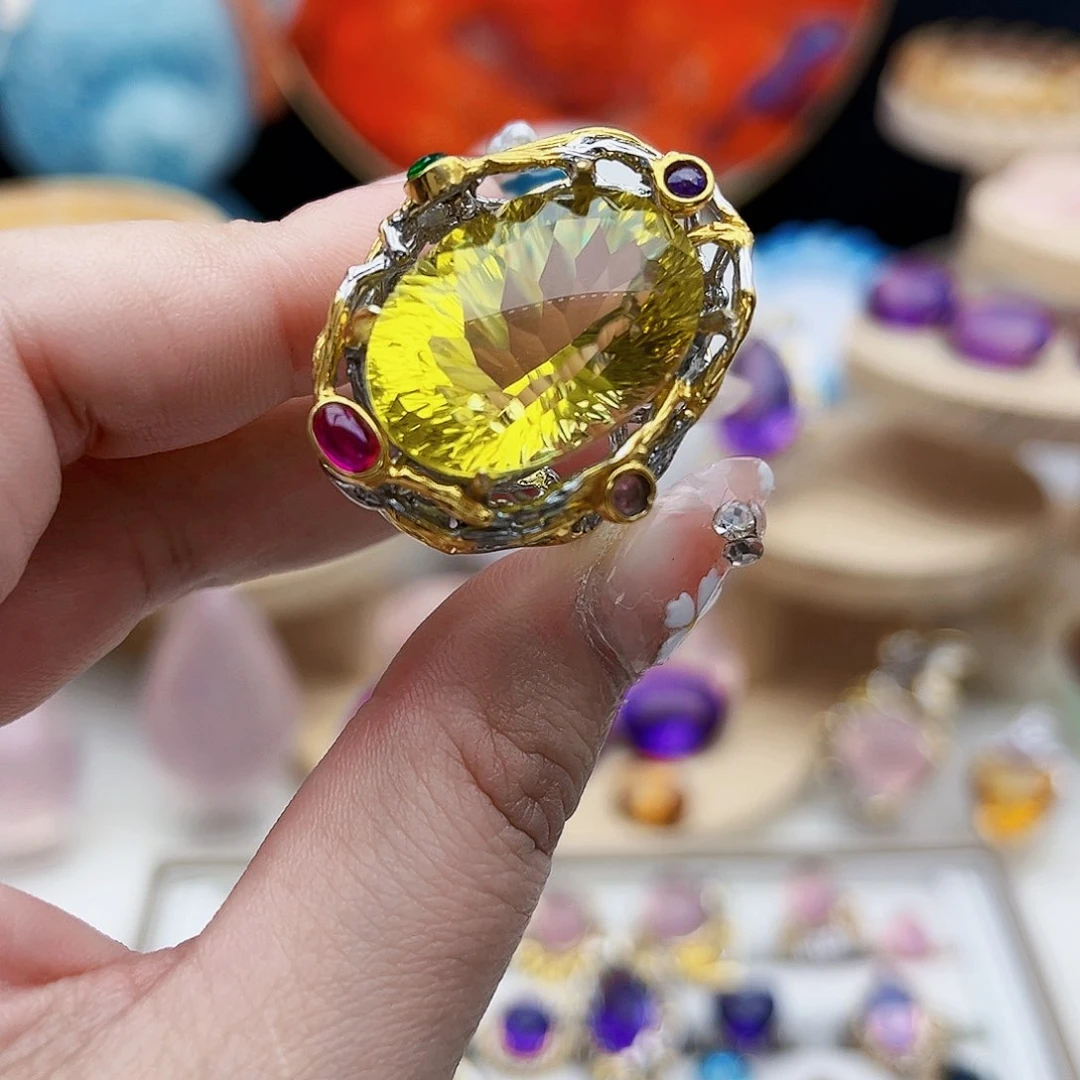 水晶戒指银S925镶嵌天然