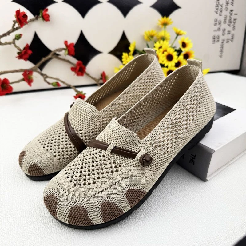 新款镂空透气舒适单鞋平底一脚蹬防滑耐磨透气软弹妈妈鞋软底夏季