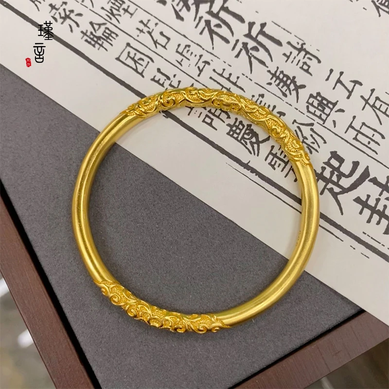 合金手镯 古法手镯实心时尚百搭卷草纹传承镯子送礼物手环