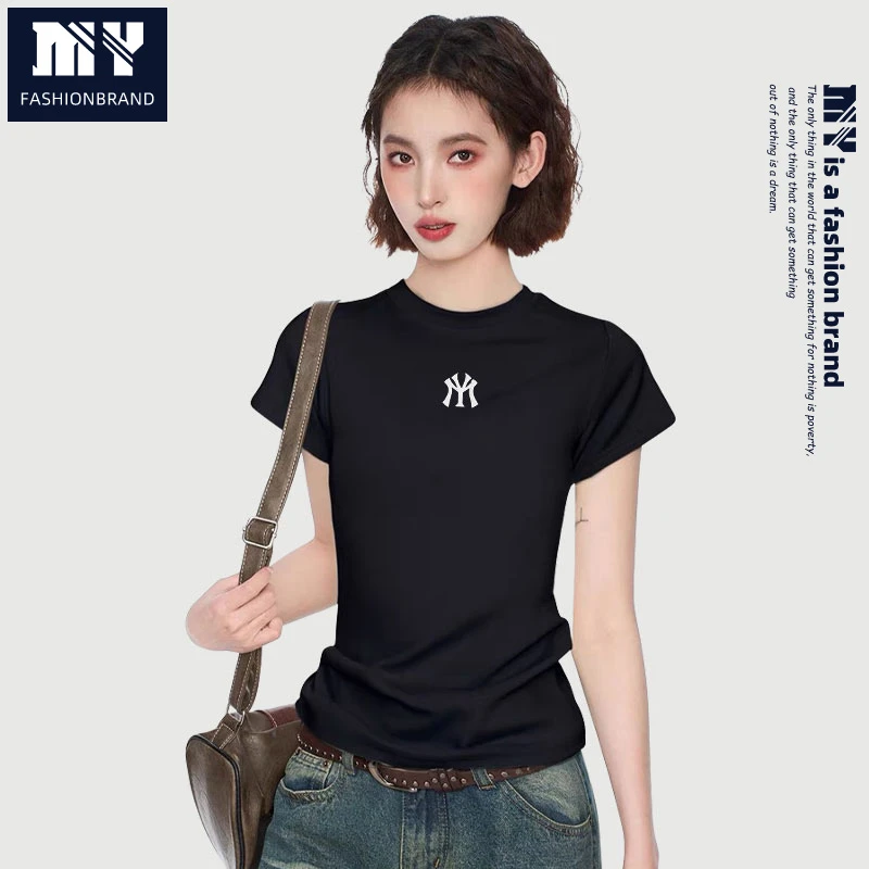 MY正肩设计感短袖t恤女2025夏季新款修身内搭打底休闲上衣夏