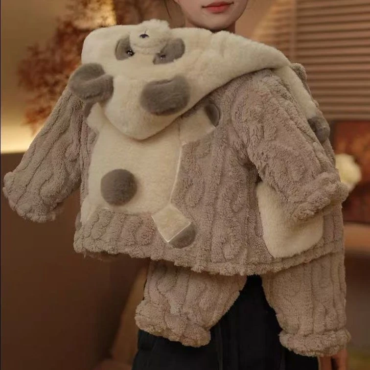 儿童睡衣2025新款冬装三层加厚休闲保暖家居服女童手套冬款秋冬季