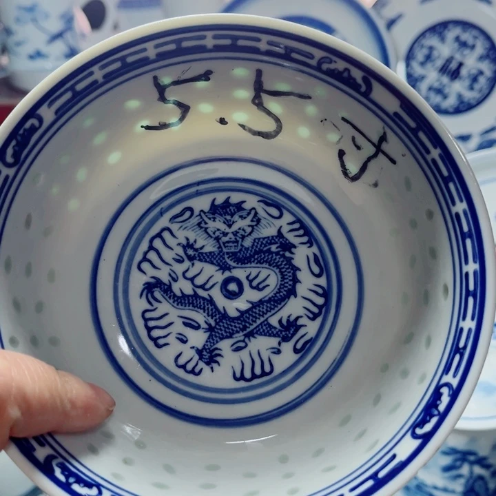 青花玲珑5.5寸饭碗龙纹