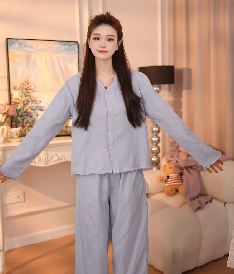 【夏芷】睡衣套装睡衣春秋长袖休闲家居服夏季薄款秋季棉