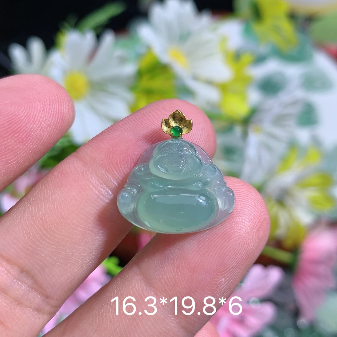 缅甸天然翡翠A货冰种晴底绿佛公吊坠刘气质轻奢时尚镶嵌精致雕刻