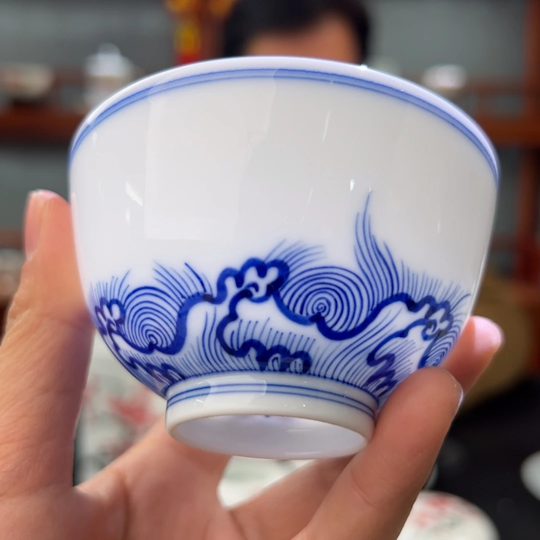 青花海浪纹直口杯 杨所长底款