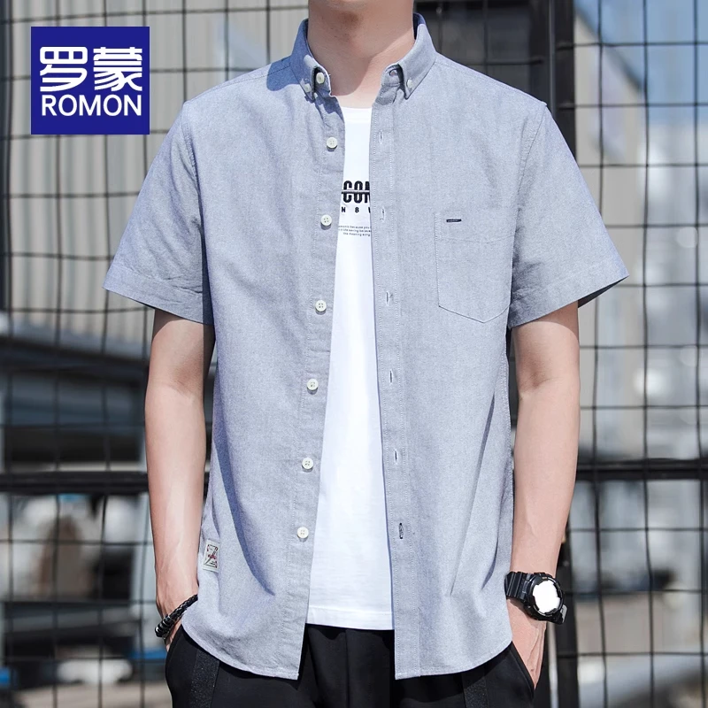 罗蒙短袖衬衫男夏季翻领休闲百搭纯棉衬衣服男士2026新款寸衫上衣