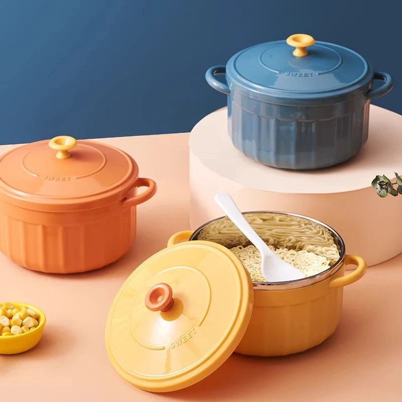 不锈钢手提式保温大容量带盖泡面碗 学生上班族便携饭盒便当盒