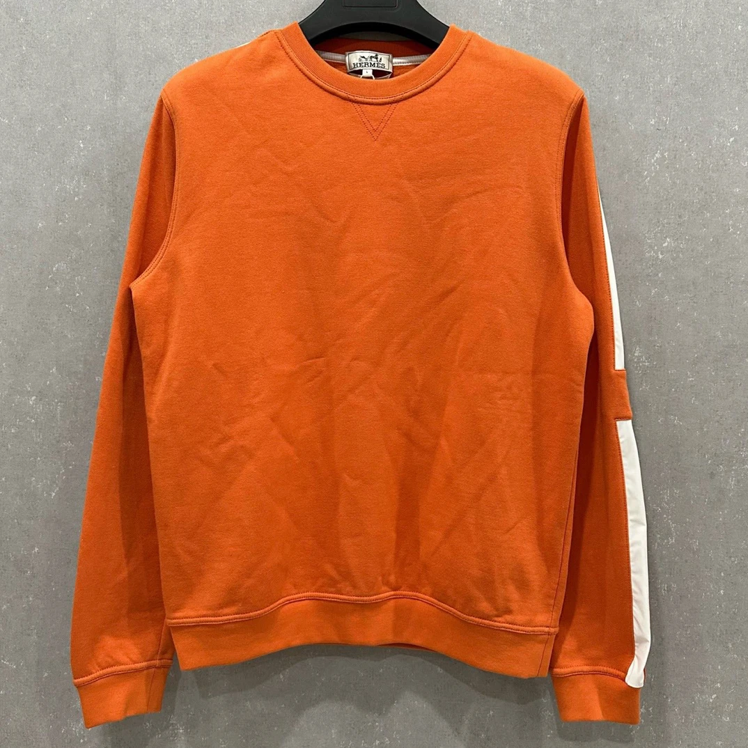 99新 Hermes/爱马仕 橙色圆领H手臂卫衣 L码 006142