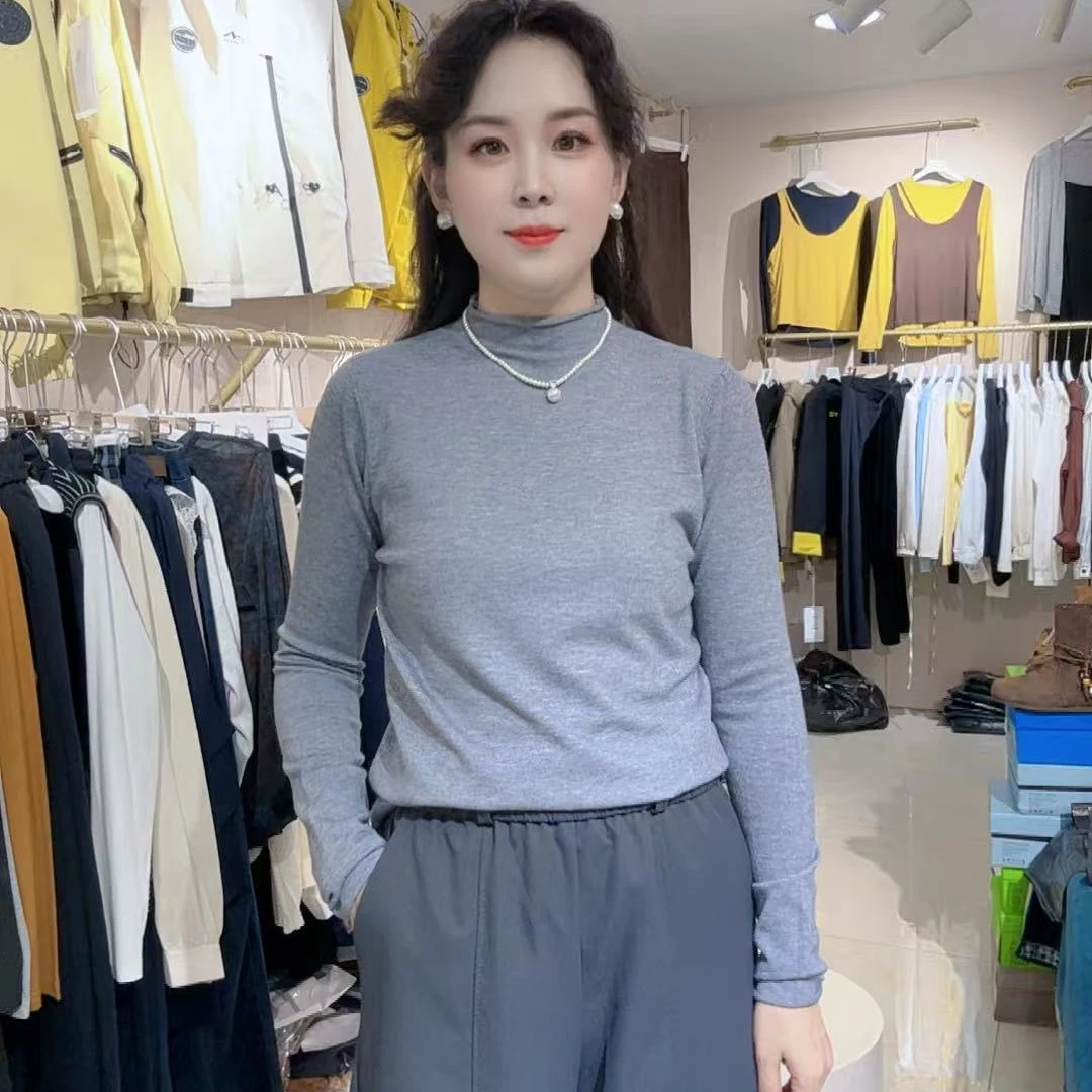 娟儿家针织常规长袖T恤轻职风半高领女士