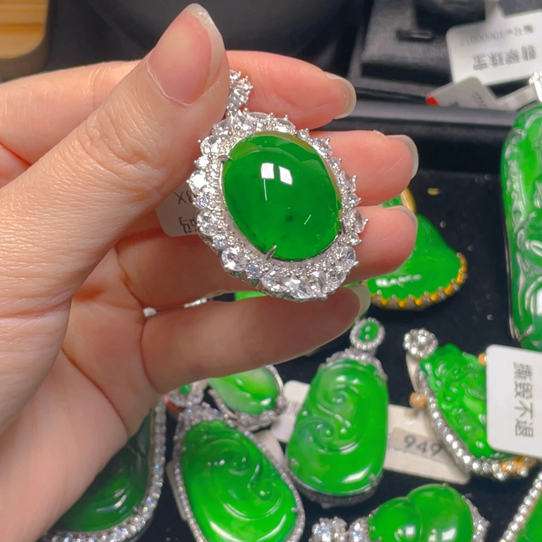 翡翠银S925镶嵌吊坠(不含链)