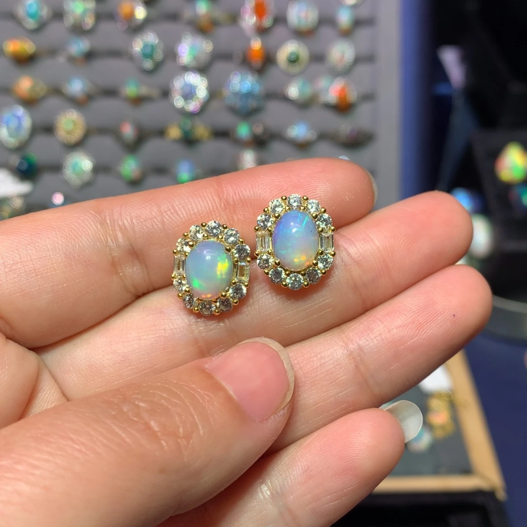 欧泊耳钉款式银S925镶嵌