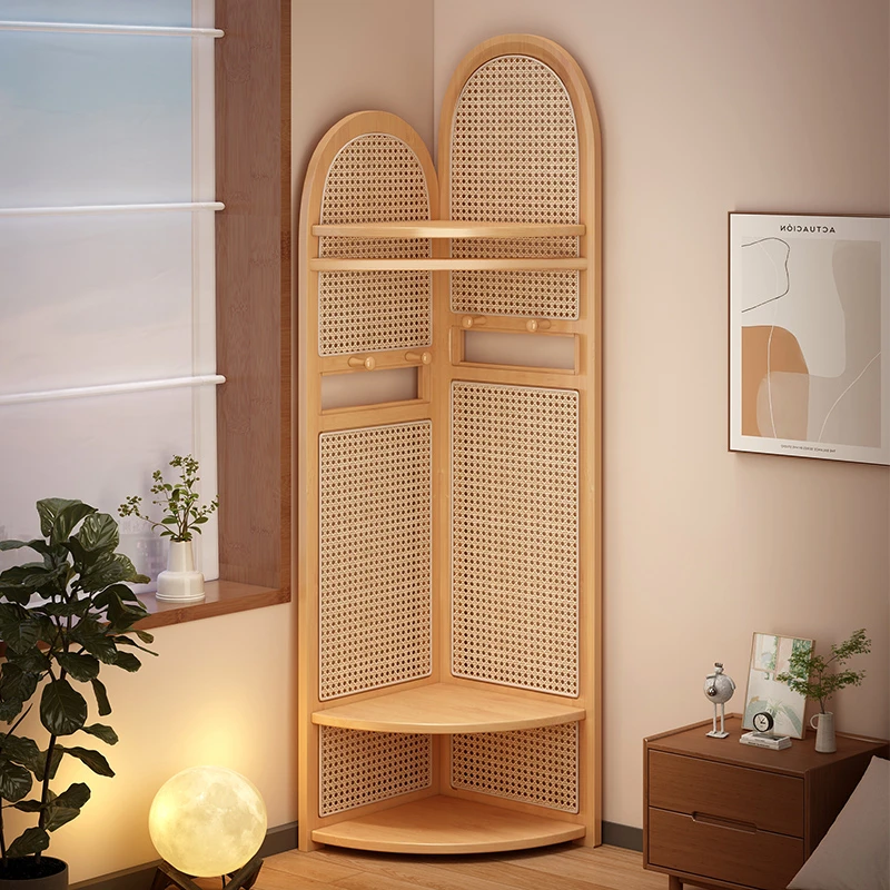 新中式转角挂衣帽架落地式室内卧室家用墙角多功能置物架收纳一体