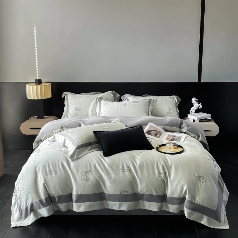 【宝艾轻奢】超柔亲肤天丝棉色织提花四件套-黛拉-浅灰/礼包