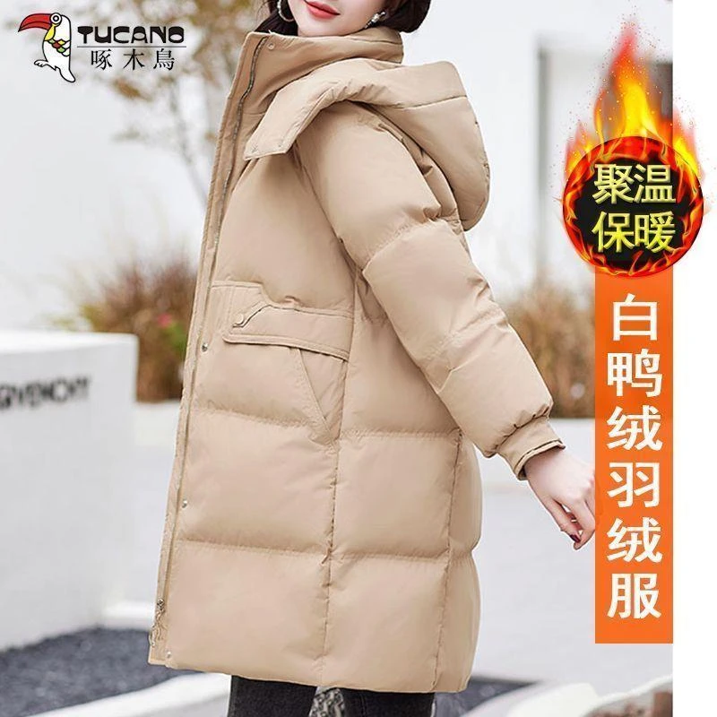 啄木鸟白鸭绒羽绒服女冬中长款新款冬季时尚加厚外套