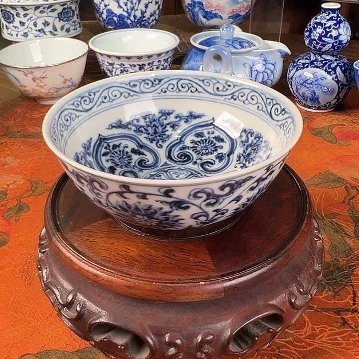 陶杯子元煦窑如意缠枝牡丹普洱杯