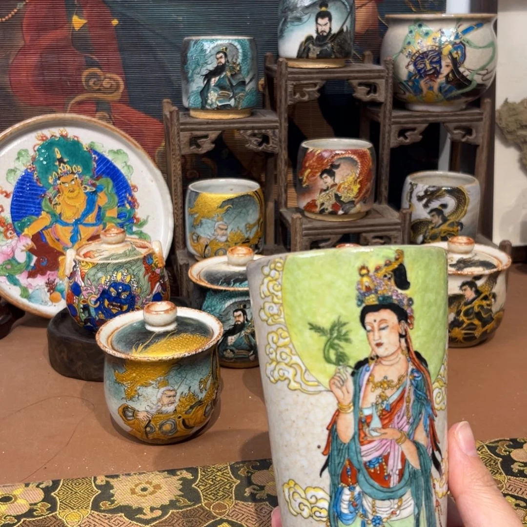 手工手绘观音茶杯