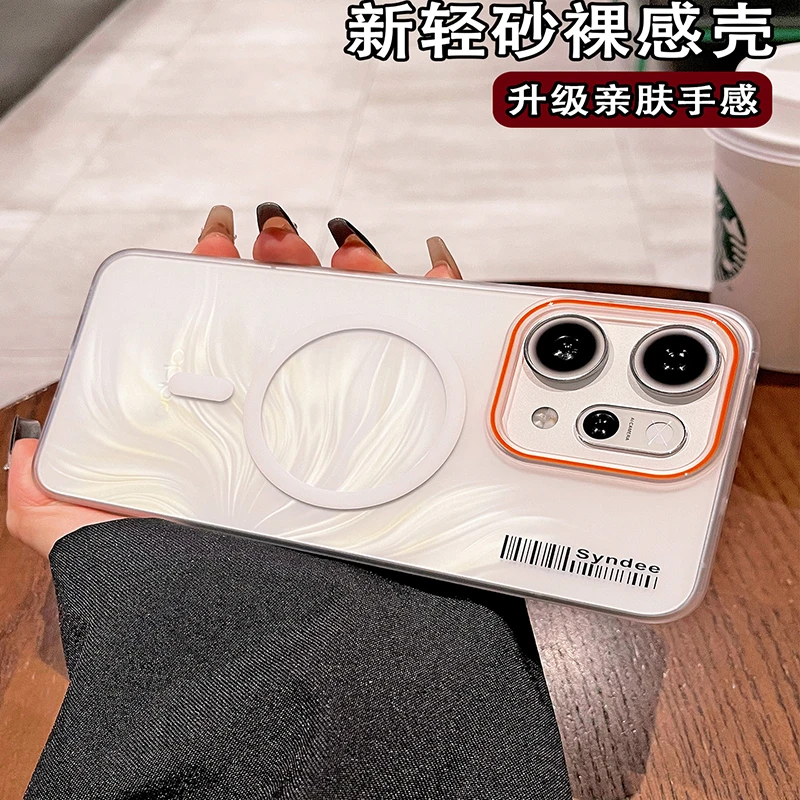 适用opporeno14手机壳透明磨砂无线磁吸reno14pro创意设计保护套