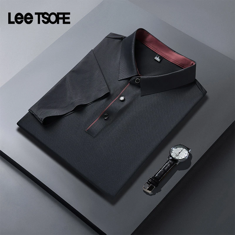 LEE TSOFE2025新款男商务翻领t恤POLO衫轻薄透气百搭短袖冰丝T恤