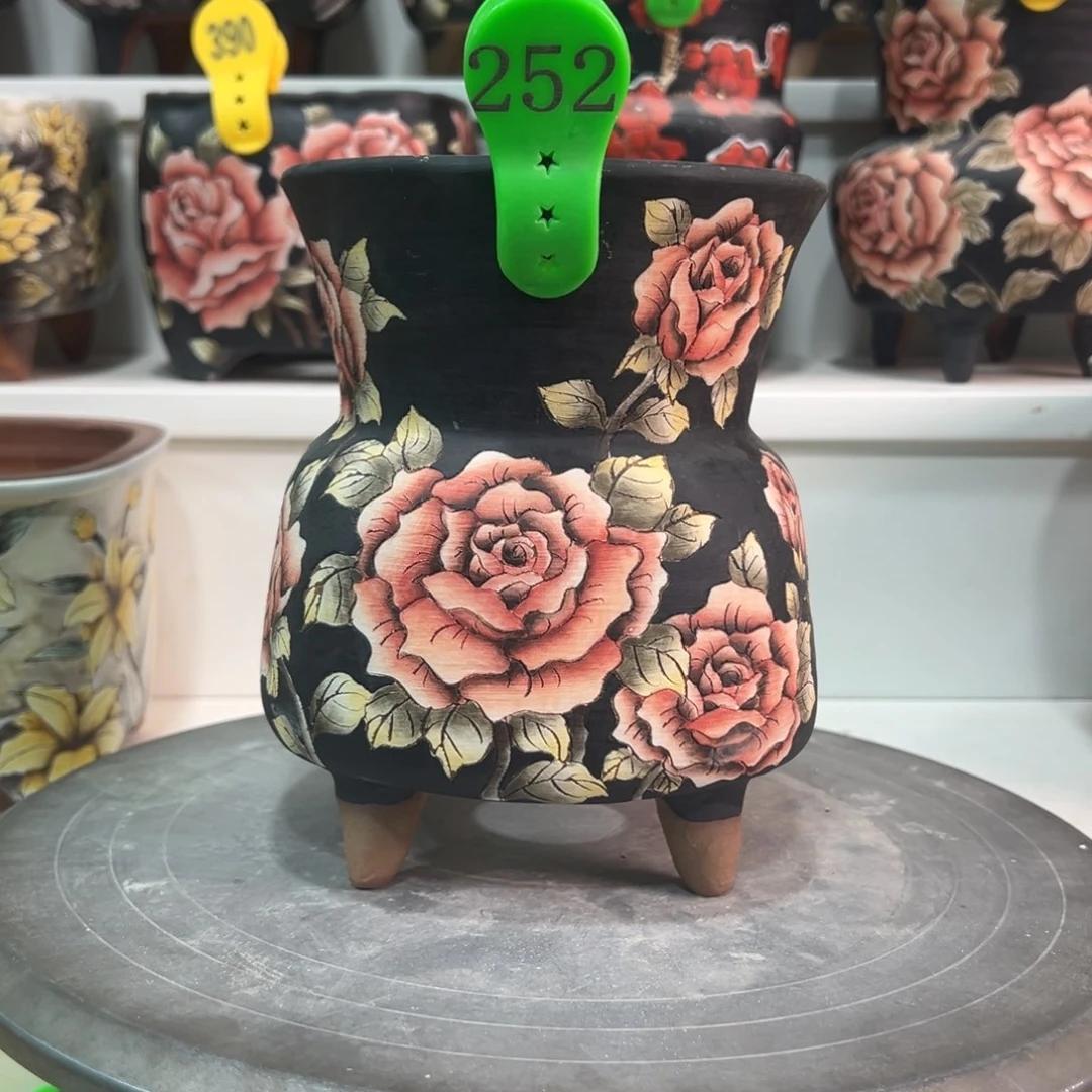 紫砂花盆手绘花盆252