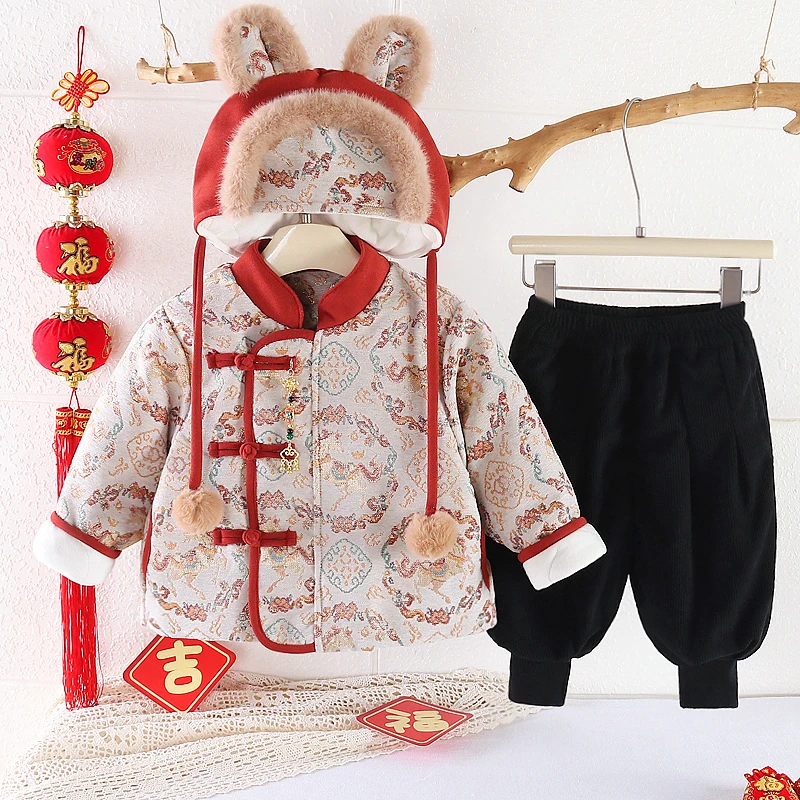 【以梦为马】婴幼儿套装宝宝加厚加绒加棉冬季拜年服中国风周岁礼服