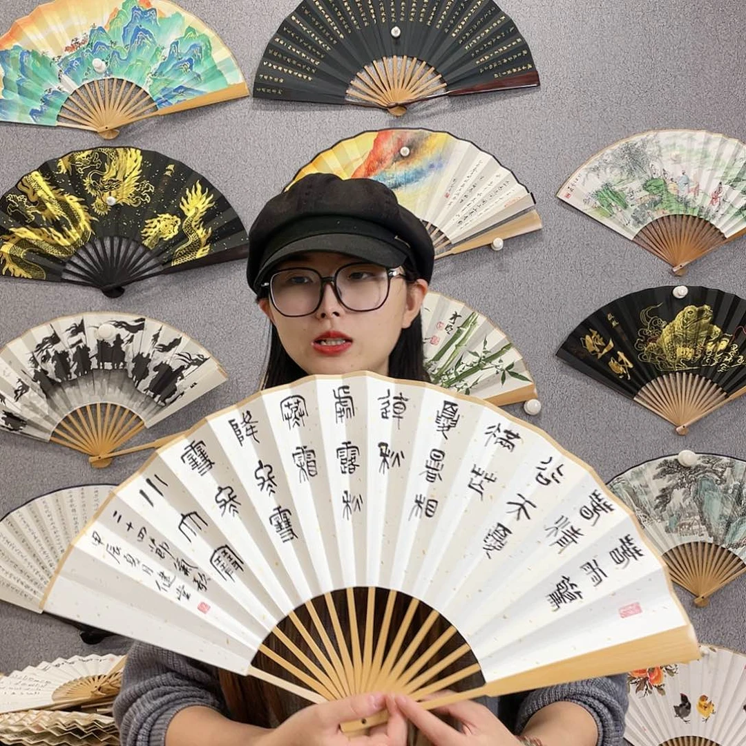 书法10寸玉竹-纯手绘-文玩扇骨（默认粘好）