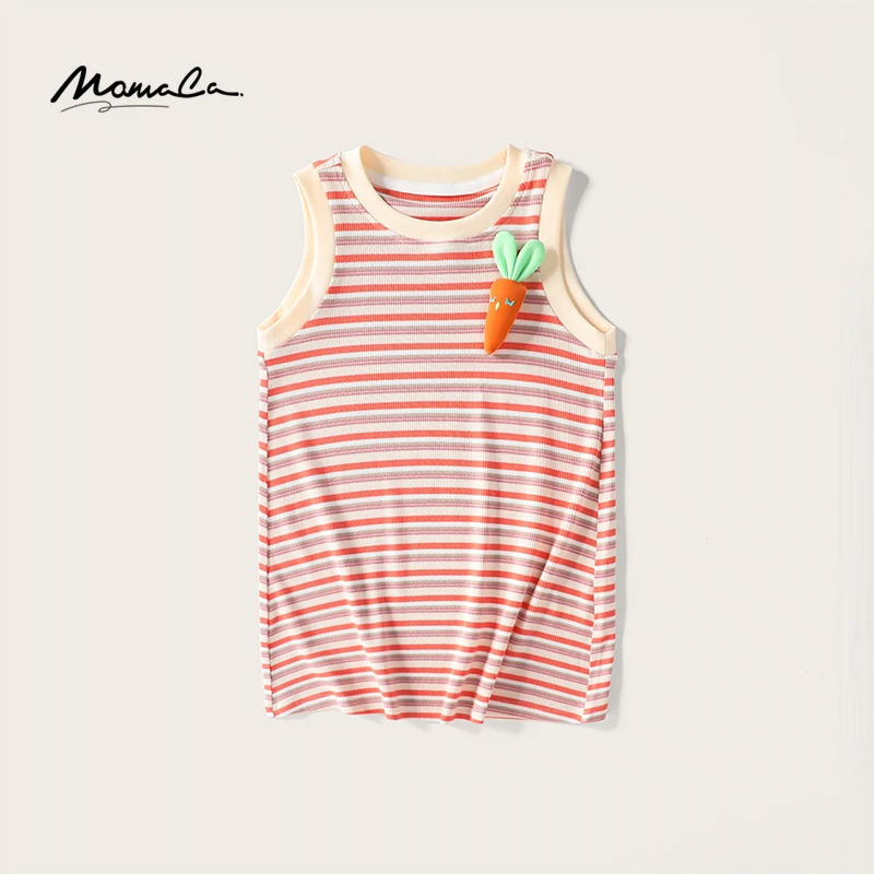 MOMOCO夏季欧若风女童条纹撞色薄款背心吊带连衣裙77680470002