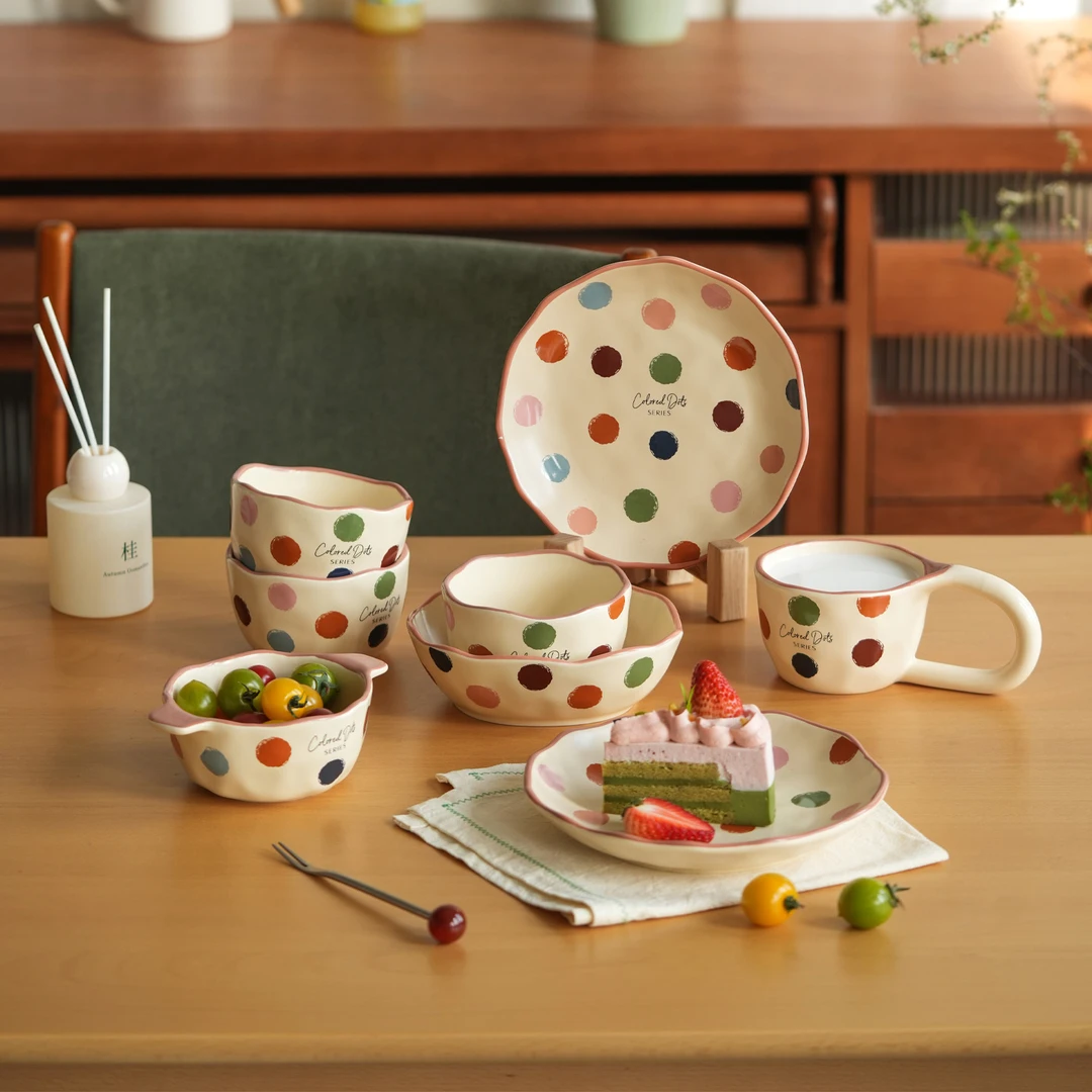 肆月寻秋彩色波点小碗陶瓷碗饭碗2025新款饭碗个人专用碗可爱餐具