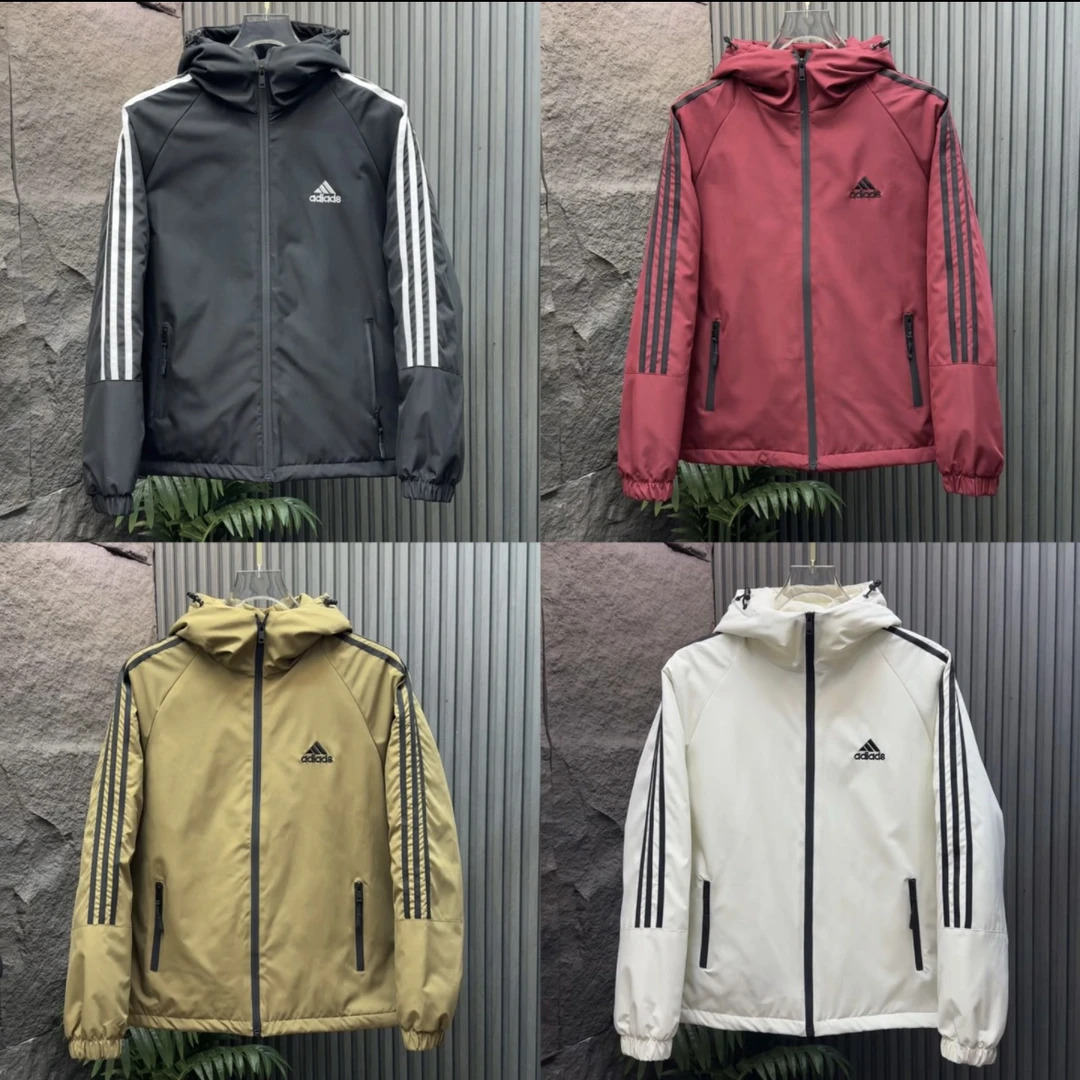 早冬款式休闲百搭舒适时尚连帽三条杠刺绣薄棉外套