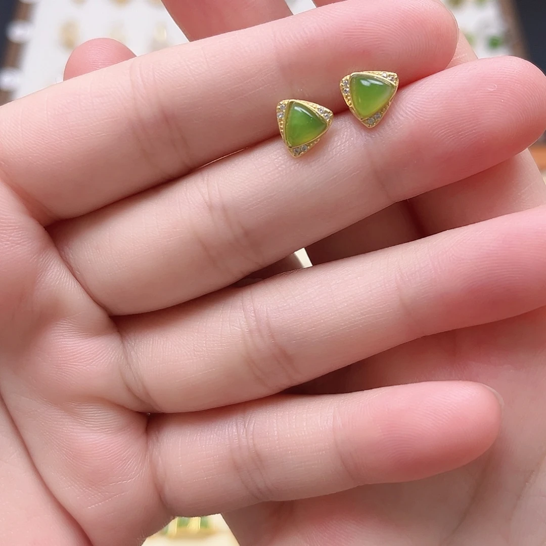 和田玉银S925镶嵌耳饰