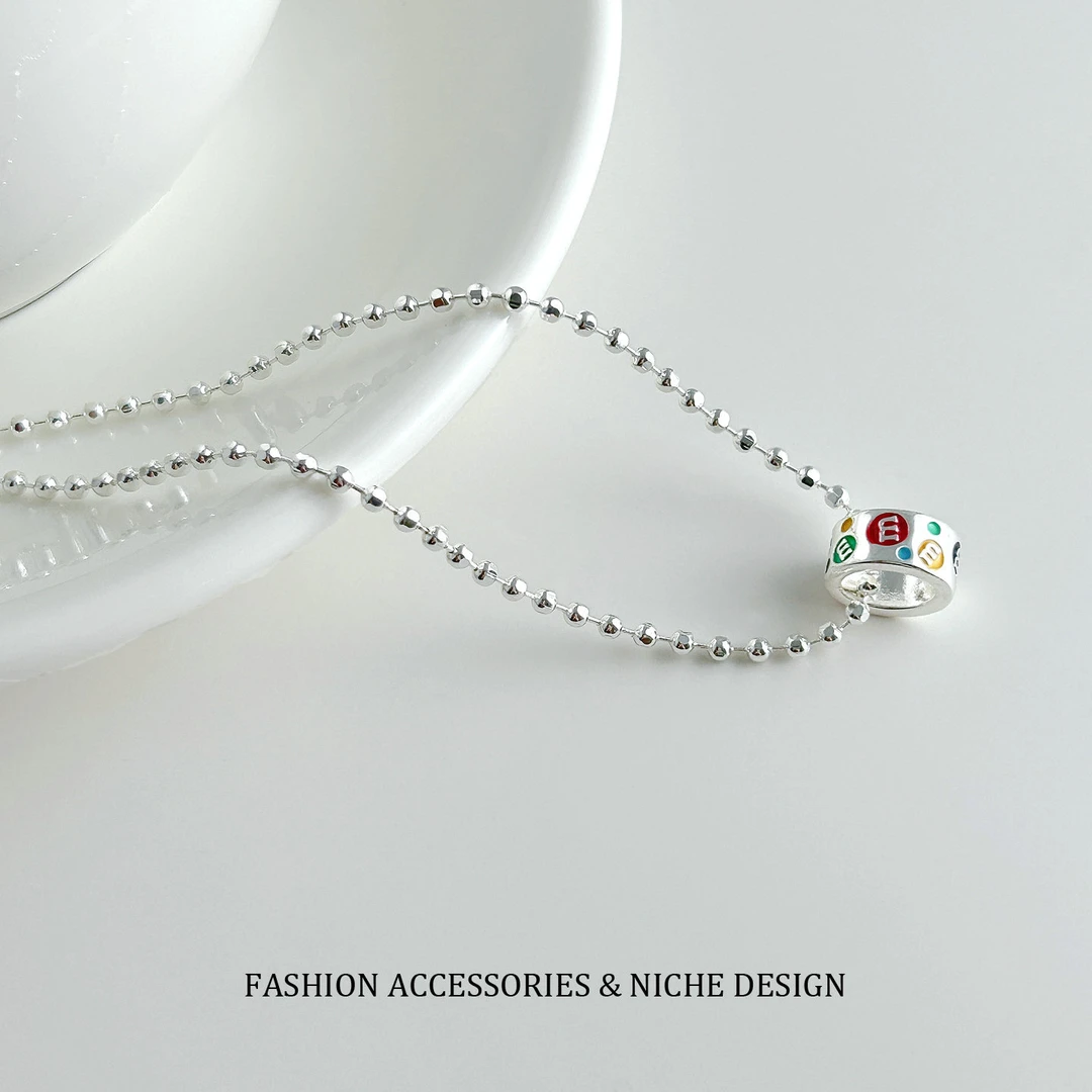 铜吊坠 欧美ins甜酷风多巴胺彩色滴釉圆环吊坠项链小众高级感时尚