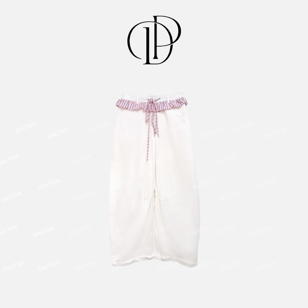 DACPAN-“粉色眼影”甜美拼接抽绳腰头小弯刀裤 2025/盼·PP 7113