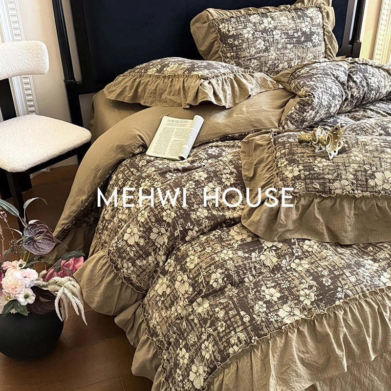 【MEHWI】法式复古轻奢美式简约加厚印花宿舍四季碎花花边四件套