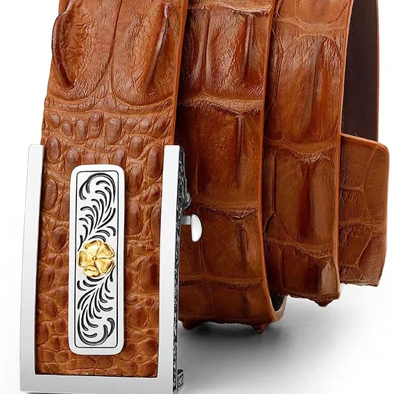 925纯银 自动扣新加坡大骨湾鳄骨裤腰带男高档正品名大牌奢侈商务