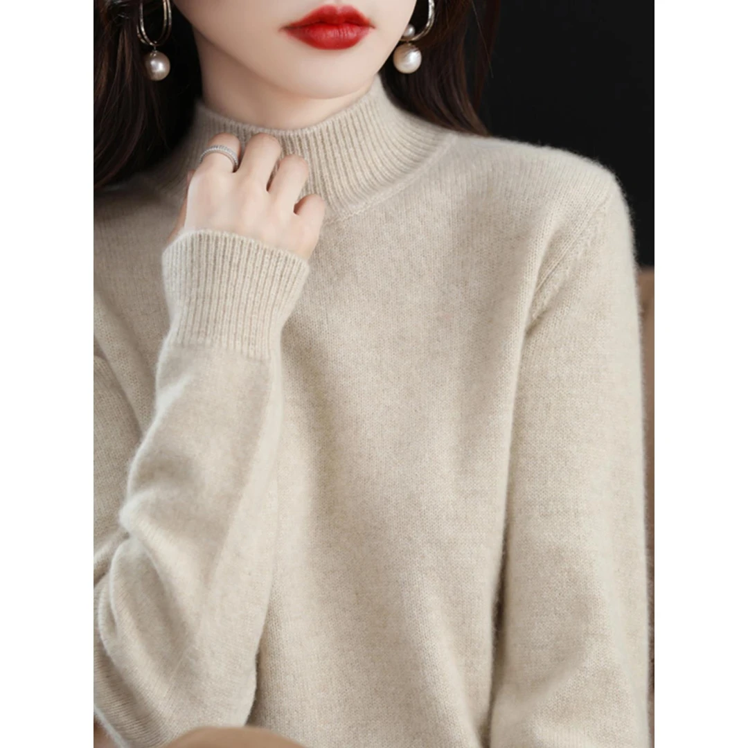 半高领2025新款秋冬针织衫宽松纯色洋气显瘦配大衣内搭毛衣打底衫