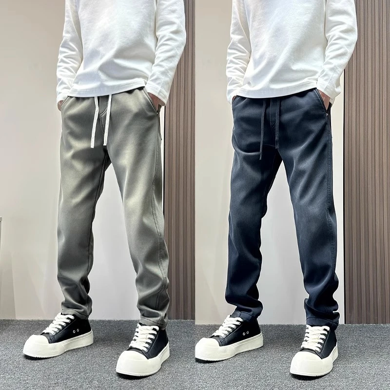 高级感显瘦直筒松紧腰休闲裤男款秋冬加绒哈伦小脚裤痞帅潮牌男裤