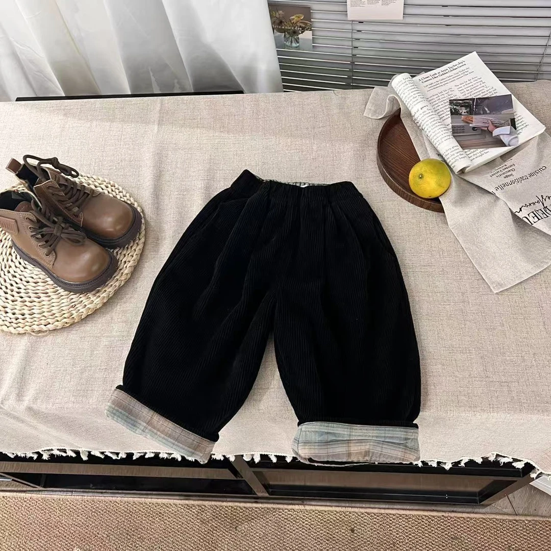 2024年秋冬新款儿童潮流长裤百搭裤子宽松时尚洋气30040黑色裤子