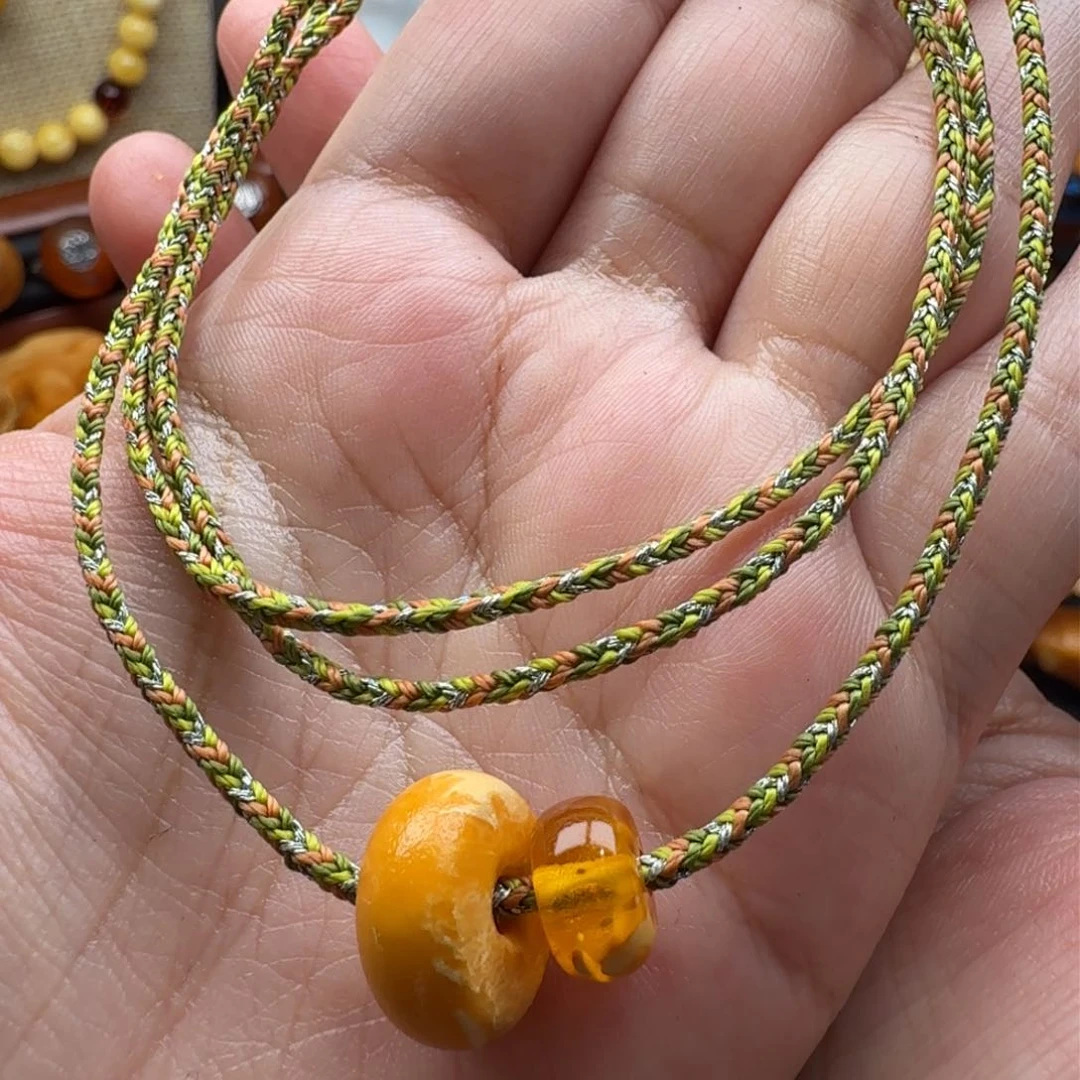 琥珀裸石未镶嵌扣子锁骨链