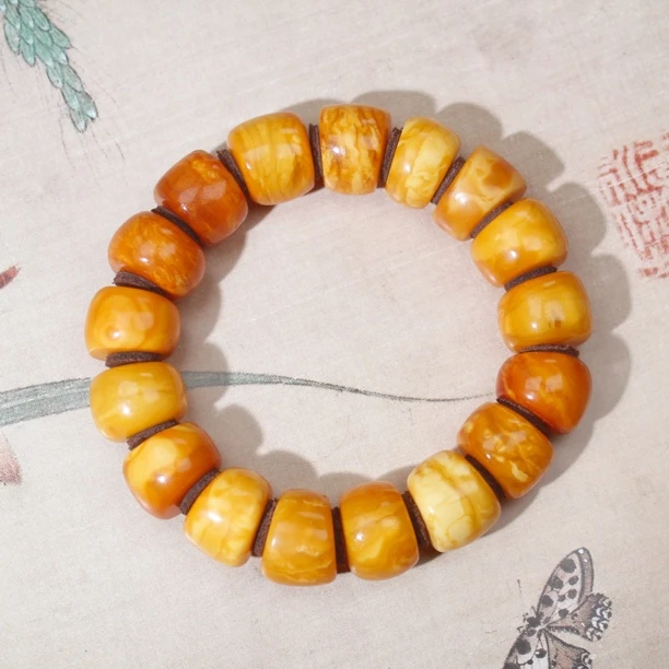 天然原矿老蜜蜡老花蜡石膏蜡高货精品马蹄手串17.5mm