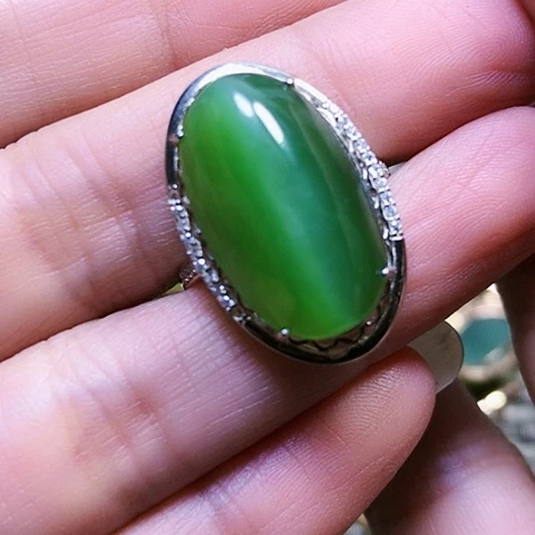 和田玉银S925镶嵌戒指