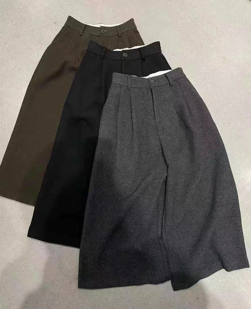 7296韩系简约八分裤女秋冬季显瘦宽松休闲百搭半松紧直筒阔腿裤