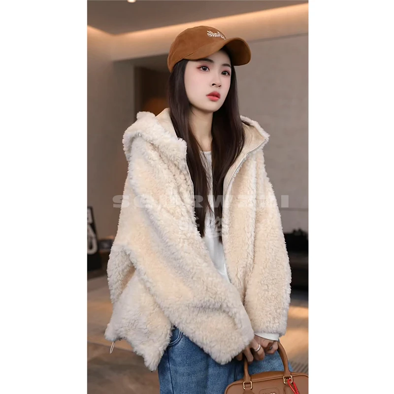 SOURWZZI/所姿100%羊毛连帽冬季简约时尚休闲女士外套SZ-25769