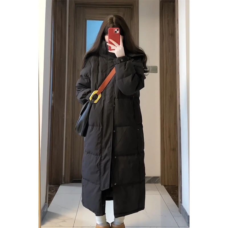 棉服女2025新款韩版宽松中长款加厚冬季棉袄过膝棉衣黑色显瘦外套