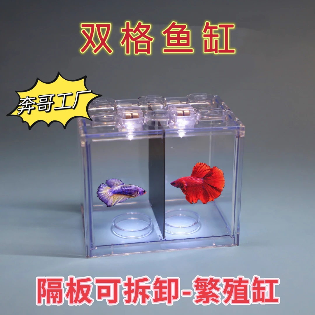 双格斗鱼缸积木缸带可拆卸隔板繁殖缸透明黑色隔板防打架隔离高透